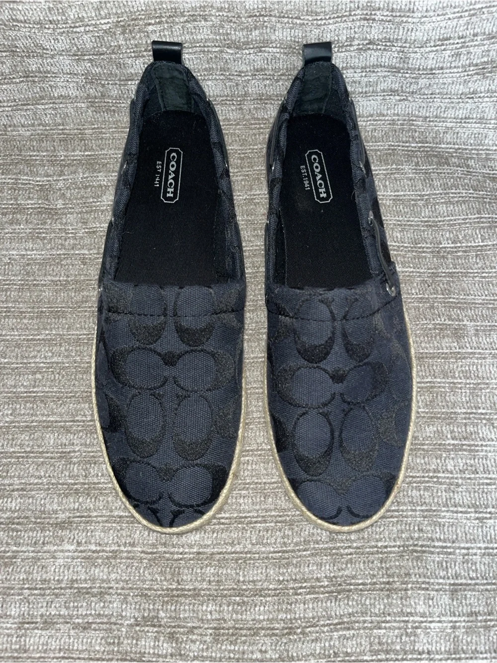 Coach Mellow Espadrilles Black Logo Signature Canvas Flats Shoes Women’s 7.5 New